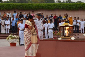 A solemn (NoK) ceremony in which Mrs Laxmi Uniyal W/o Late L/Nk Vimal Kumar, paid homage at NWM 